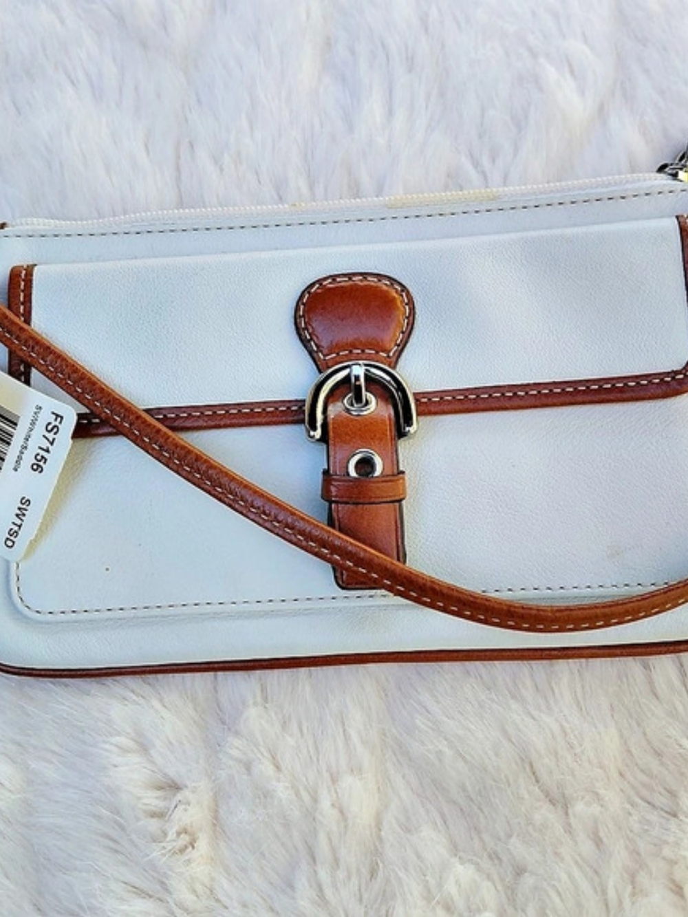 Coach Soho Buckle Flap Wristlet Crossbody Bag White & Brown